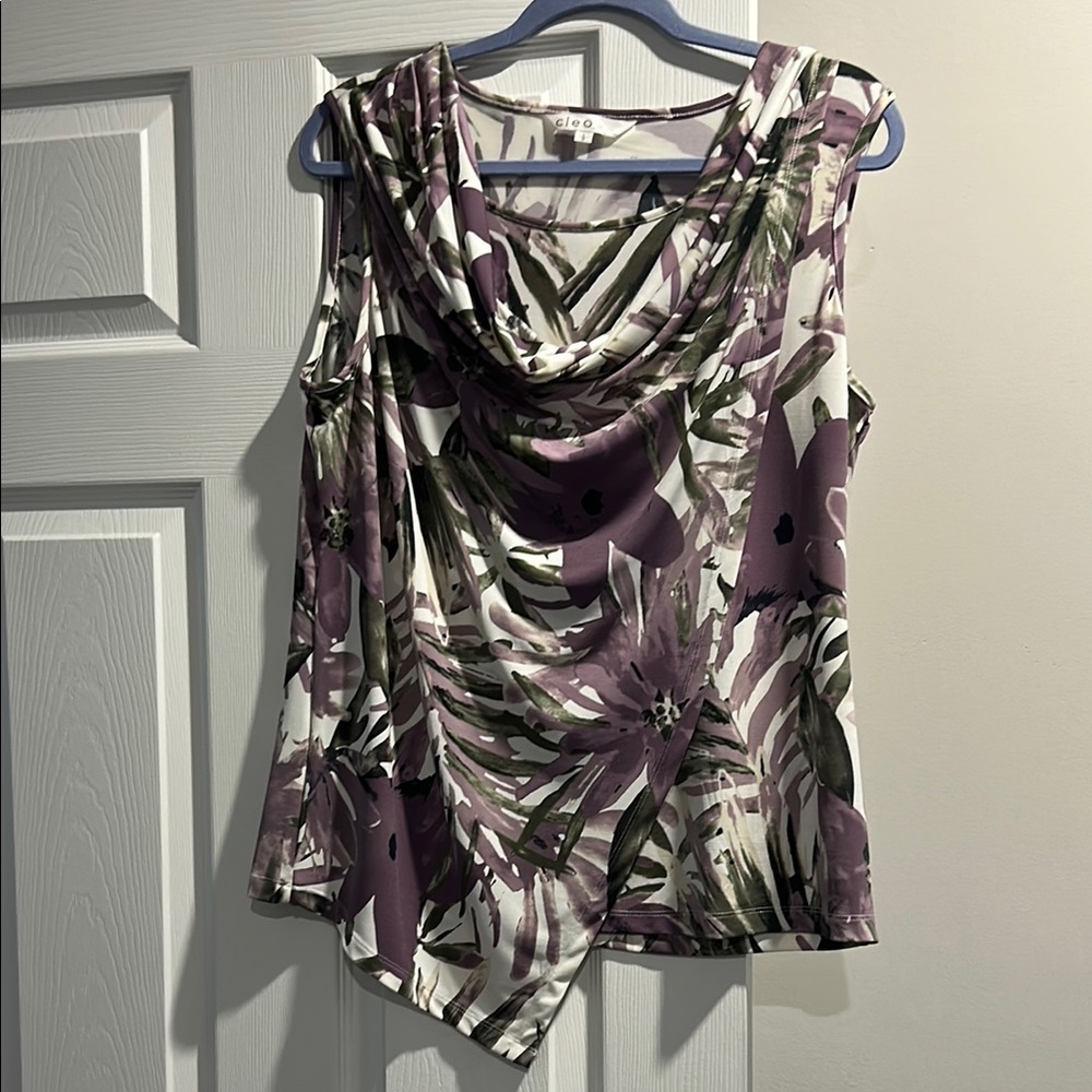Cleo Asymmetrical Sleeveless Blouse in Purple and white/green